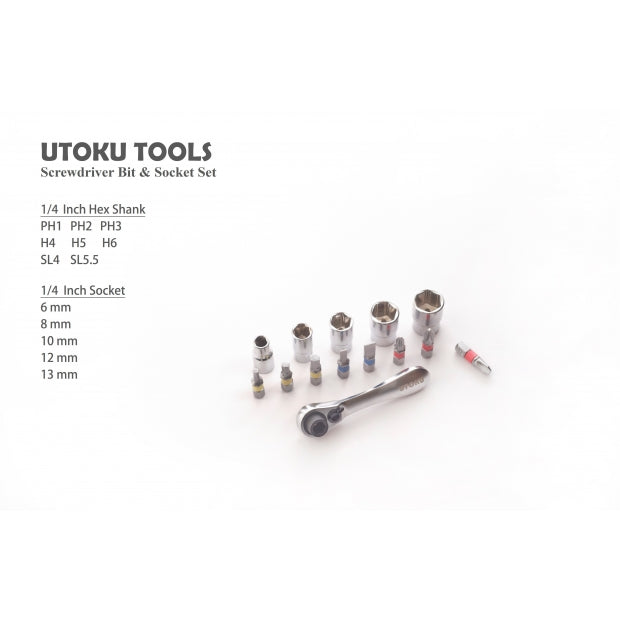 Utoku 14 Piece Mini Ratchet Socket and Bit Set UT-RGM-1