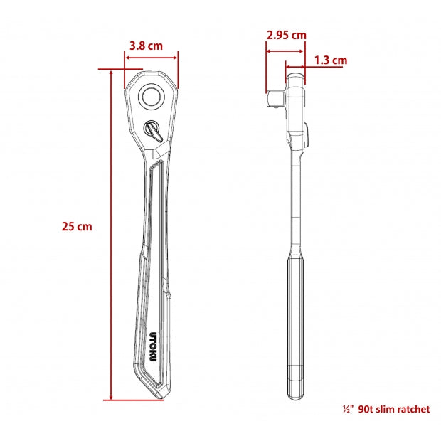 Utoku Super Slim Ratchet Black URSUS 90T 1/2" UT-SSRW-3B