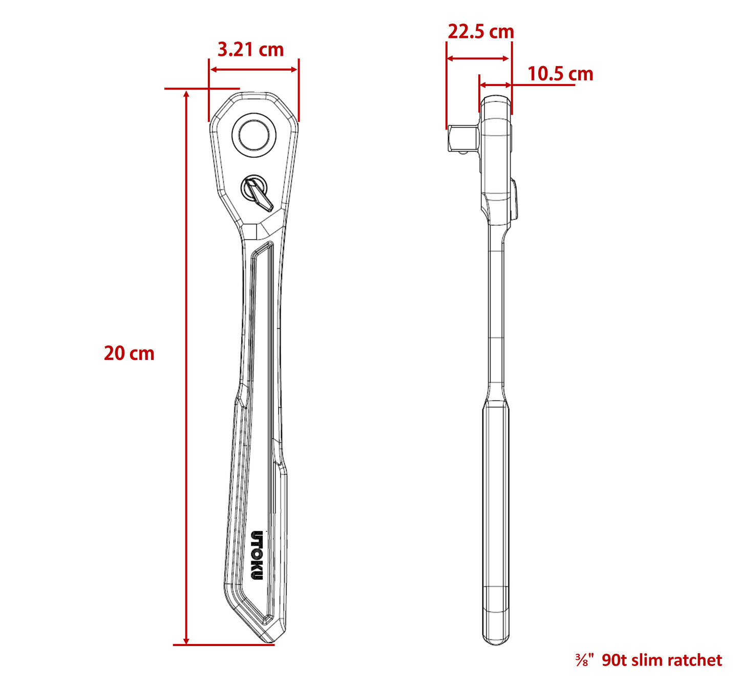 Utoku 3/8" Drive Black URSUS 90T Super Slim Ratchet UT-SSRW-2B