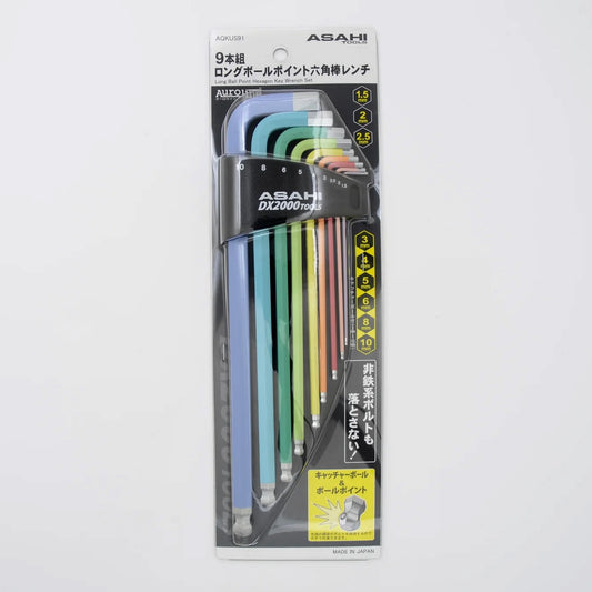 ASAHI Color Coded Screw Holding Ball End Hex L-Key Wrench Set 9Pc Metric AQKUS91