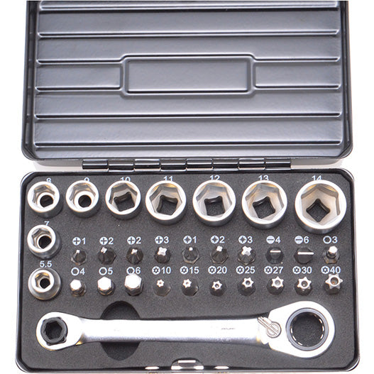 DEEN Low Profile 1/4 in. Drive Metric Socket and Half Cut Bit Set, 30-Piece DNBRS31J