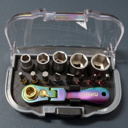 Utoku 14 Piece Mini Ratchet Socket and Bit Set Titanium Rainbow UT-NRGM-Ti