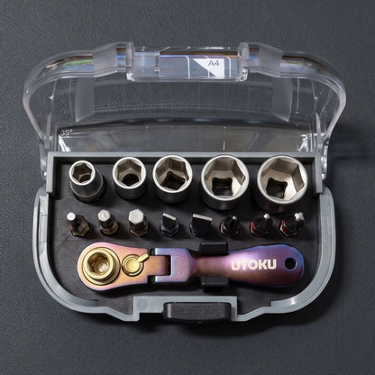Utoku 14 Piece Mini Ratchet Socket and Bit Set Titanium Violet UT-NRGM-Ti3