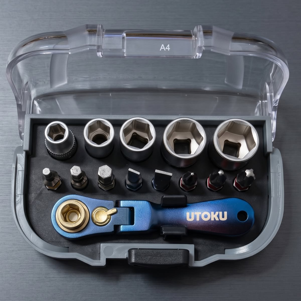 Utoku 14 Piece Mini Ratchet Socket and Bit Set Titanium Indigo UT-NRGM-Ti2