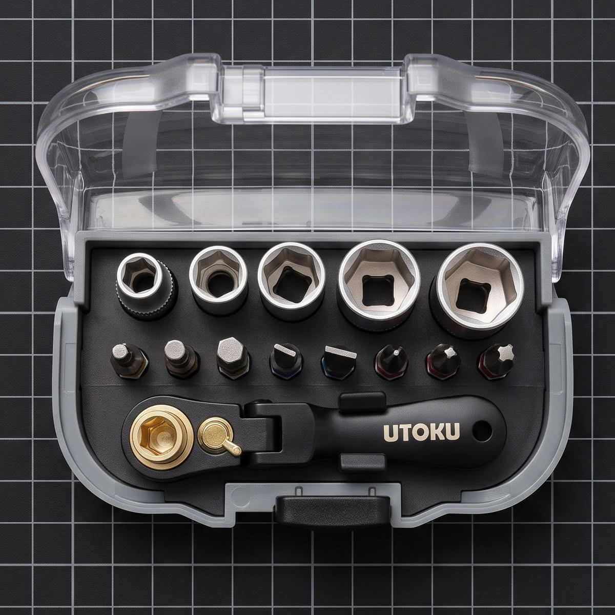 Utoku 14 Piece Mini Ratchet Socket and Bit Set Black UT-NRGM-1