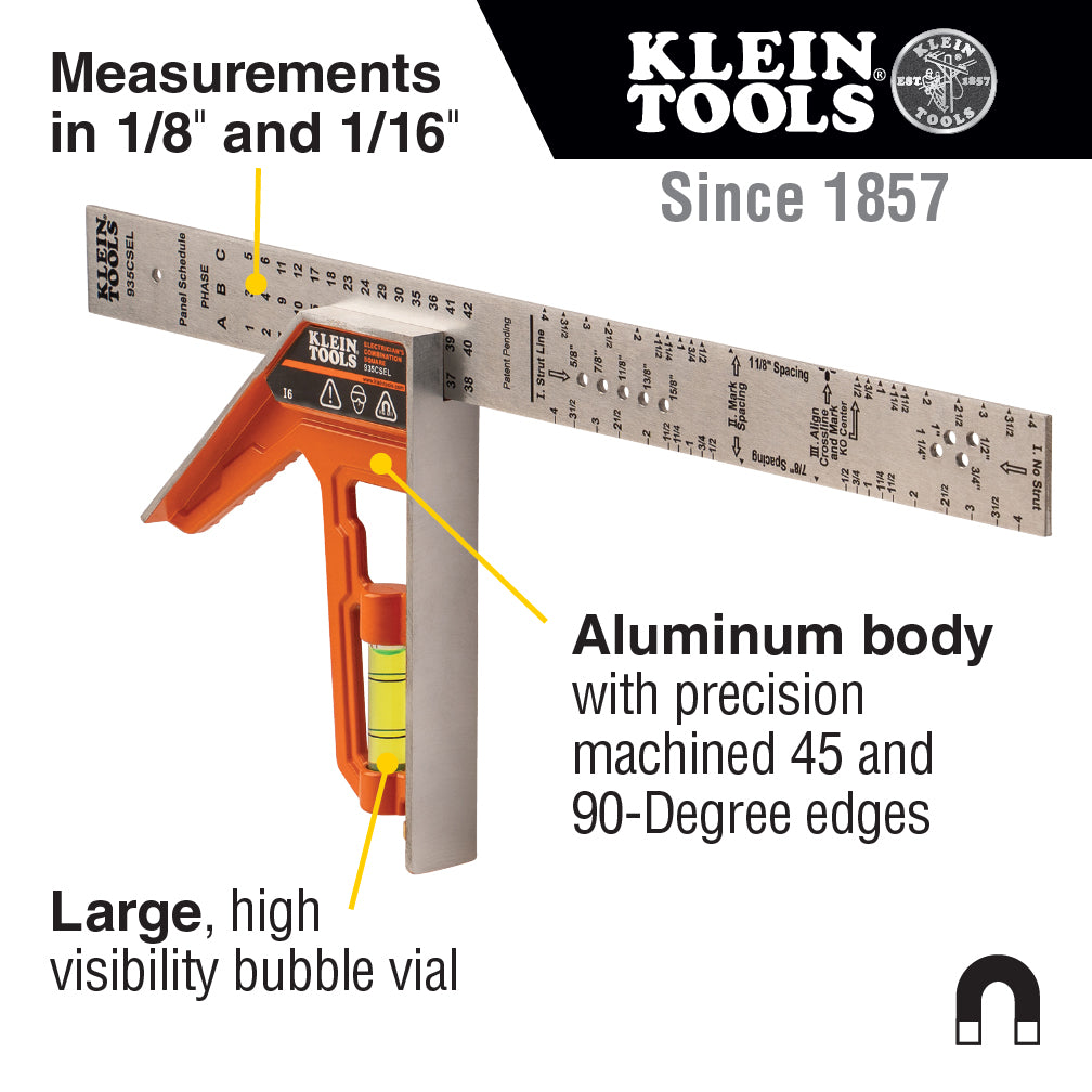 Klein Tools Electrician's Combination Square, 12-Inch 935CSEL
