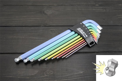 ASAHI Color Coded Screw Holding Ball End Hex L-Key Wrench Set 9Pc Metric AQKUS91