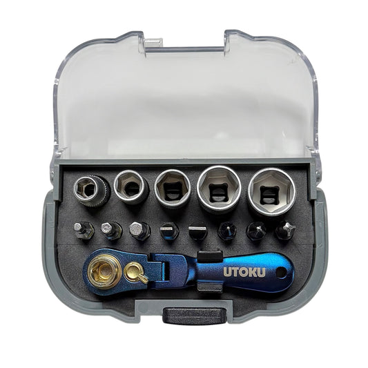 Utoku 14 Piece Mini Ratchet Socket and Bit Set Titanium Indigo UT-NRGM-Ti2