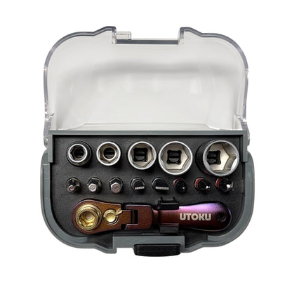 Utoku 14 Piece Mini Ratchet Socket and Bit Set Titanium Violet UT-NRGM-Ti3