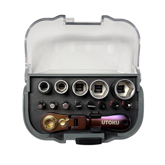 Utoku 14 Piece Mini Ratchet Socket and Bit Set Titanium Violet UT-NRGM-Ti3