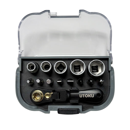 Utoku 14 Piece Mini Ratchet Socket and Bit Set Black UT-NRGM-1