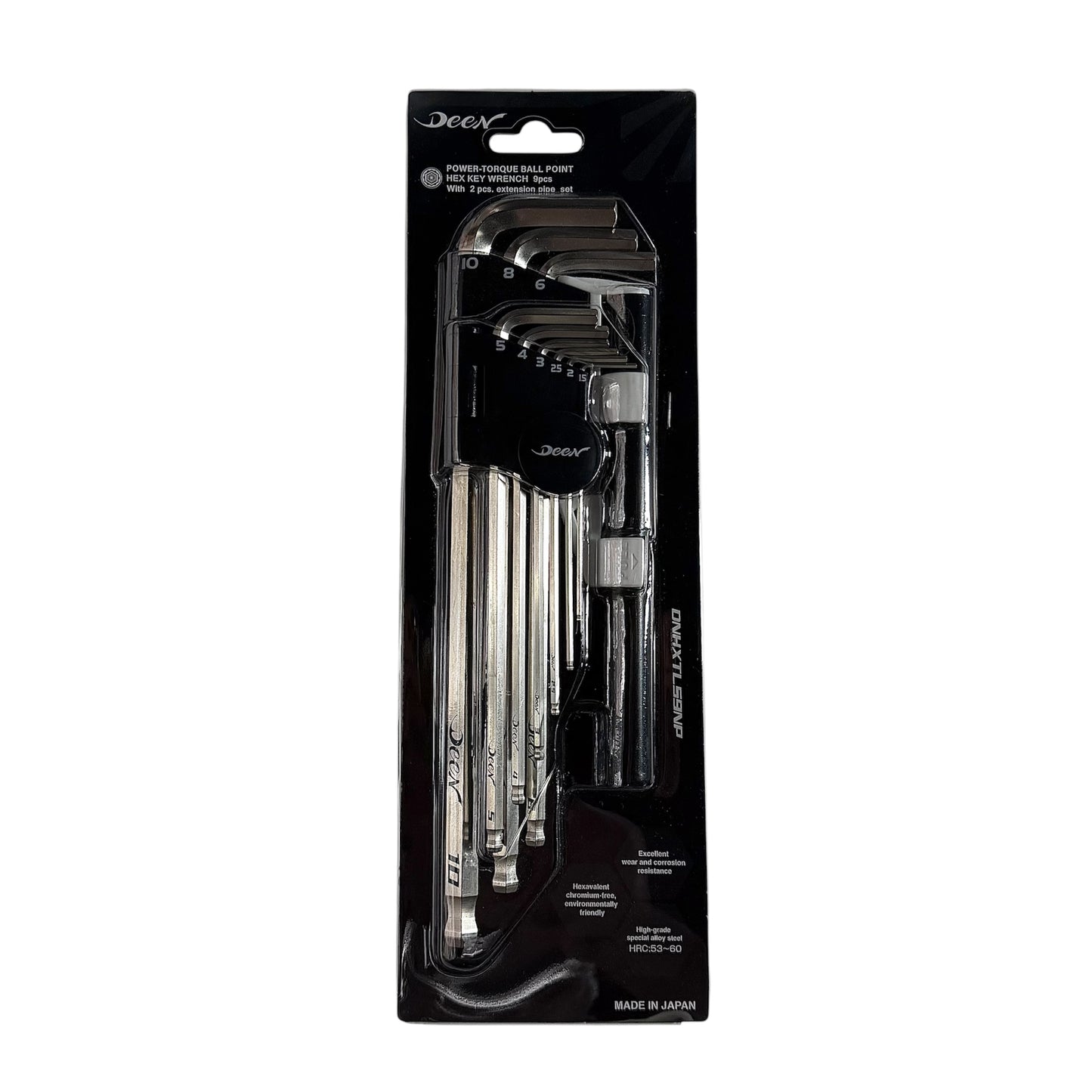DEEN Heavy Duty Extra Long Ball-End Hex Key Set Metric DNHXTLS9NP